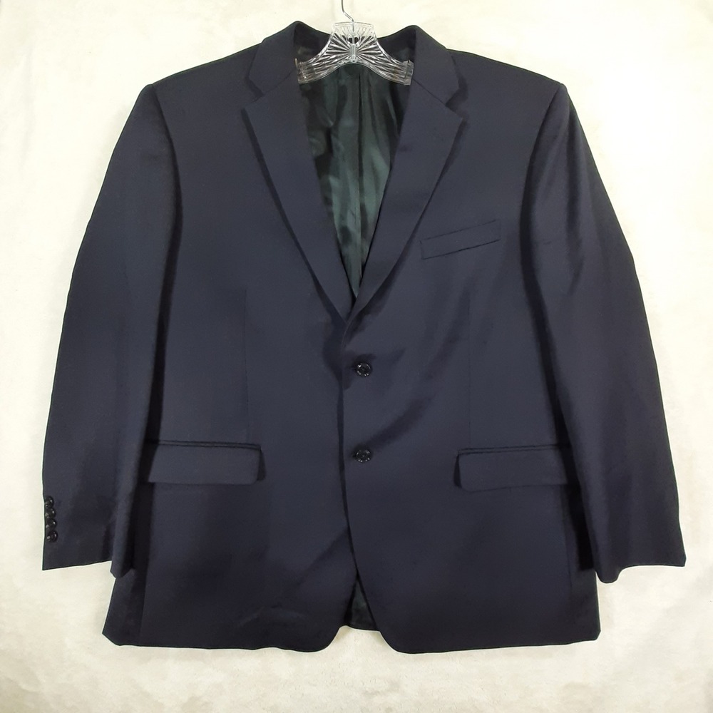 Jones New York Mens Navy Blue Two Button Blazer Sport Suit Coat Jacket Wool
